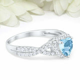 2ct Heart Blue Aquamarine Engagement Ring Split Shank Halo 14k White Gold Finish