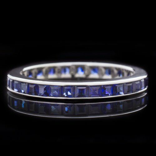 4Ct Princess Cut Blue Sapphire Full Eternity Wedding Band 18K White Gold Finish