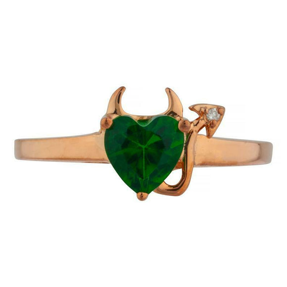 1ct Engagement Ring Heart Cut Green Emerald Devil Solitaire 14k Rose Gold Finish