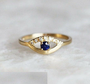 0.6ct Round Cut Blue Sapphire Engagement Ring 14k Yellow Gold Over Unique Design