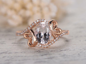 1.7ct Oval Cut Peach Morganite Engagement Ring 14k RoseGold Finish Unique Design