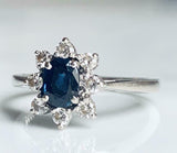 2.15ct Oval Cut Blue Sapphire Halo Floral Engagement Ring 14k White Gold Finish