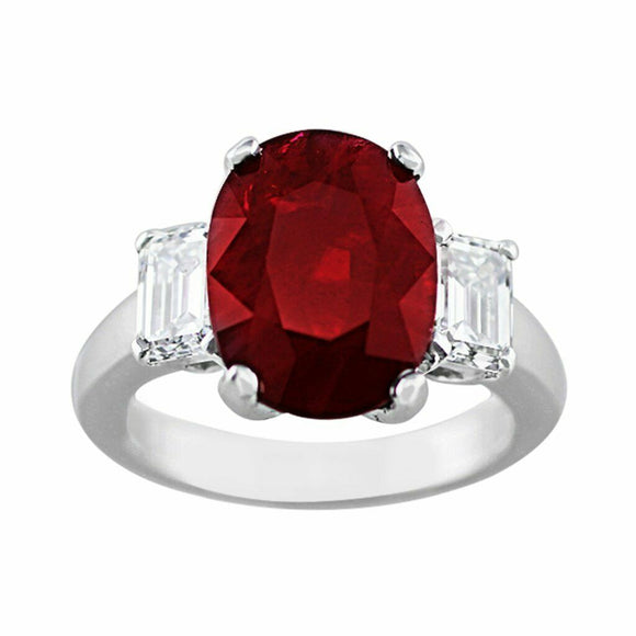 2.5Ct Oval Pink Ruby Trilogy Solitaire Ring 14K White Gold Finish Diamond Accent