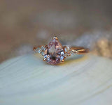 1.8ct Engagement Ring Pear Cut Peach Morganite Diamond Accent 14k Rose Gold Over