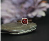 1.6ct Cushion Cut Red Garnet Engagement Ring 14k Yellow Gold Finish Halo Design