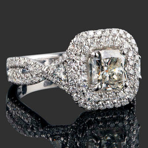 2.76ct Cushion Diamond Engagement Ring Split Band Dual Halo 14k White Gold Over