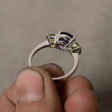 2ct Round Cut Purple Amethyst Trilogy Ring 14k White Gold Over Peridot Accents