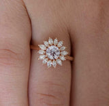 2ct Engagement Ring Round Cut Diamond Floral Solitaire 14k Rose Gold Finish