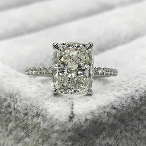 4Ct Elongated Cushion Cut Diamond Accents Engagement Ring 14K White Gold Finish