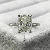 4Ct Elongated Cushion Cut Diamond Accents Engagement Ring 14K White Gold Finish