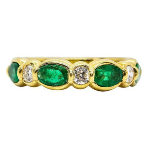 1.8ct Oval Cut Green Emerald Stylish Half Eternity Band 14k Yellow Gold Finish