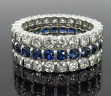 4ct Round Cut Blue Sapphire Wedding Band 3 Row Eternity Style 14k WhiteGold Over