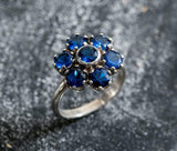 2.8ct Engagement Ring Round Cut Blue Sapphire Cluster Floral 14k White Gold Over