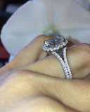 3.6ct Round Cut Diamond Halo Split Shank Engagement Ring 14k White Gold Finish