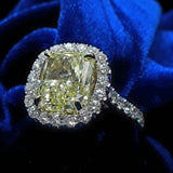 5Ct Cushion Cut Yellow Sapphire Vintage Halo Solitaire Ring 18K White Gold Over