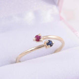 0.2ct Round Pink Ruby Bypass Minimalist Dual Birthstone Ring 14k YellowGold Over