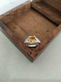 2ct Cushion Cut Yellow Citrine Split Shank Engagement Ring 18k White Gold Finish