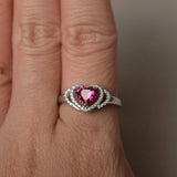 2ct Heart Cut Pink Ruby Double Heart Shape Engagement Ring 14k White Gold Finish