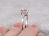 0.7ct Oval Cut Morganite Solitaire with Round Accent Ring 14k White Gold Finish