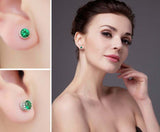 2ct Stud Earrings Round Cut Green Emerald Stylish Solitaire 14k WhiteGold Finish