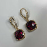 2ct Dangle Earrings Cushion Cut Ruby Ruby Diamond LeverBack 14k Yellow Gold Over