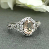 2ct Oval Cut Peach Morganite Halo Infinity Engagement Ring 14k White Gold Finish