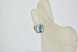 2ct Emerald Cut Blue Aquamarine Diamond Halo Stud Earrings 14k White Gold Finish