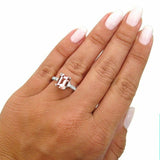 3Ct Emerald Cut Morganite Engagement Ring 14K White Gold Finish Trillion Accents