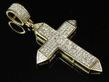 1ct Round Cut Diamond Pendant Micro Pave 4 Rows Cross Charm 14k Yellow Gold Over