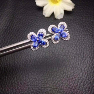 2.3ct Stud Earrings Oval Cut Blue Tanzanite Floral Halo 14k White Gold Finish