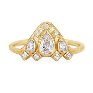 1.5ct Pear Cut Diamond Engagement Ring 14k Yellow Gold Finish Egyptian Crown