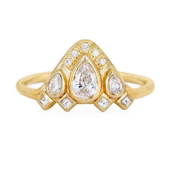 1.5ct Pear Cut Diamond Engagement Ring 14k Yellow Gold Finish Egyptian Crown