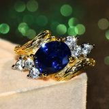 2.6ct Oval Cut Blue Sapphire Engagement Ring 14k Yellow Gold Over Antique Unique