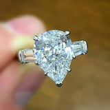 3.5Ct Pear Diamond Baguette Accent Trilogy Engagement Ring 14K White Gold Finish