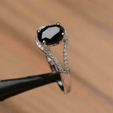 2.2ct Engagement Ring Oval Cut Black Diamond Split Shank 14k White Gold Finish