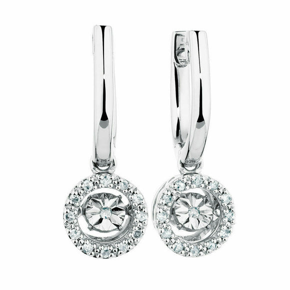 0.7ct Round Cut VVS1D Diamond Circle Halo Drop Earrings 14k White Gold Finish