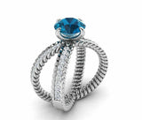 2ct Round Cut London Blue Topaz Braided Open Split Shank Ring 14k WhiteGold Over