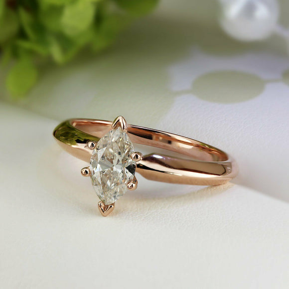 0.5Ct Marquise Cut DVVS1 Diamond Solitaire Engagement Ring 14K Rose Gold Finish