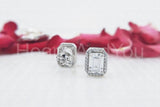 1.6ct Emerald Cut Simulated Diamond Halo Stud Earrings 14k White Gold Plated