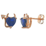 1.5ct Stud Earrings Heart Cut Blue Sapphire Devil Design 14k Rose Gold Finish