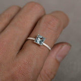 1.5ct Princess Cut Blue Aquamarine Engagement Ring 18k White Gold Over Solitaire