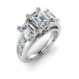 3.3ct Emerald Cut Diamond Trilogy Ring 14k White Gold Over with Princess Accents