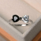 1ct Heart Cut Black & White Diamond Bow Shape Love Gift Ring 14k White Gold Over