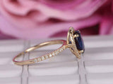 1.6ct Oval Cut Blue Sapphire Diamond Accents Halo Ring 14k Yellow Gold Finish