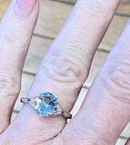 2.5ct Oval Cut Blue Aquamarine Milgrain Leaf Accent Ring 14k Rose Gold Finish