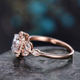 1.7Ct Oval Cut Diamond Leaf Design Halo Engagement Ring 14K Rose Gold Finish