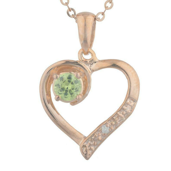 1ct Peridot Pendant Chain Round Cut Heart Love Valentine Gift 14k Rose Gold Over