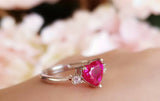 1.5ct Heart Cut Pink Ruby Engagement Ring 14k WhiteGold Finish Trilogy Solitaire