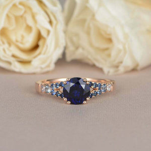 2.1ct Round Cut Blue Sapphire Engagement Ring Split Shank 14k Rose Gold Finish