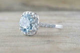 2ct Round Cut Blue Aquamarine Engagement Ring 14k White Gold Finish Diamond Halo